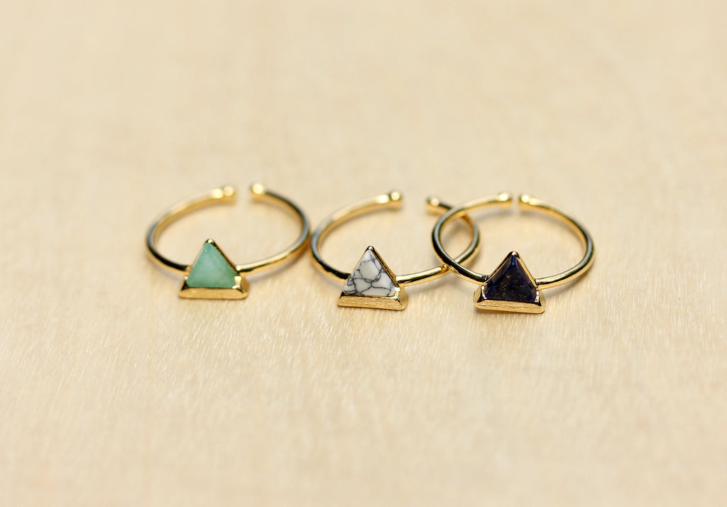 Dainty real gem stone gold split triangle ring from Diament Jewelry, a gift shop in Washington, DC.
