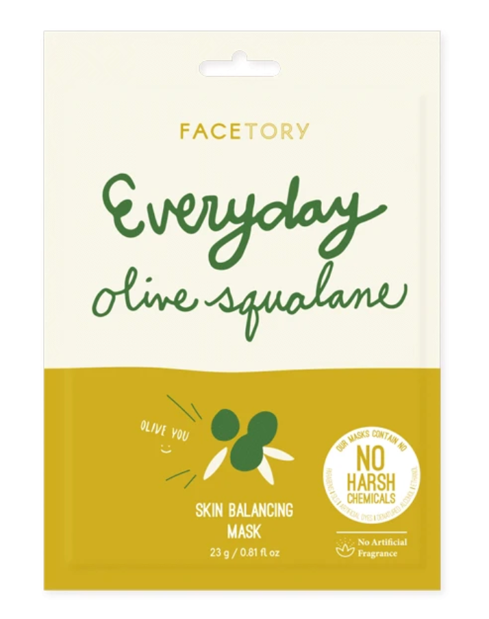Facetory Everyday Olive Squalane Skin Balancing Sheet Mask from Diament Jewelry, a gift shop in Washington, DC.