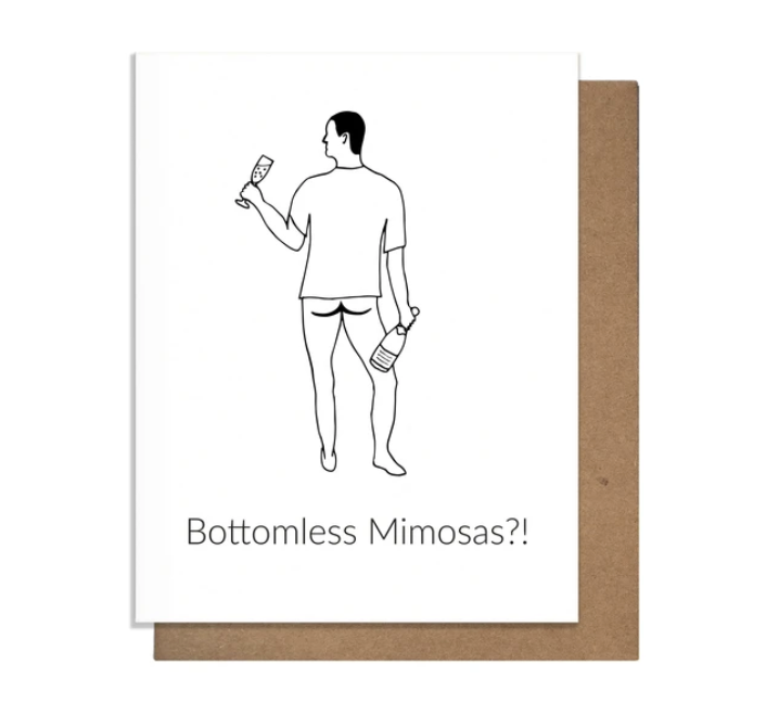Bottomless Mimosas birthday card from Diament Jewelry, a gift shop in Washington, DC.