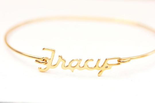 Vintage Tracy gold name bracelet from Diament Jewelry, a gift shop in Washington, DC.