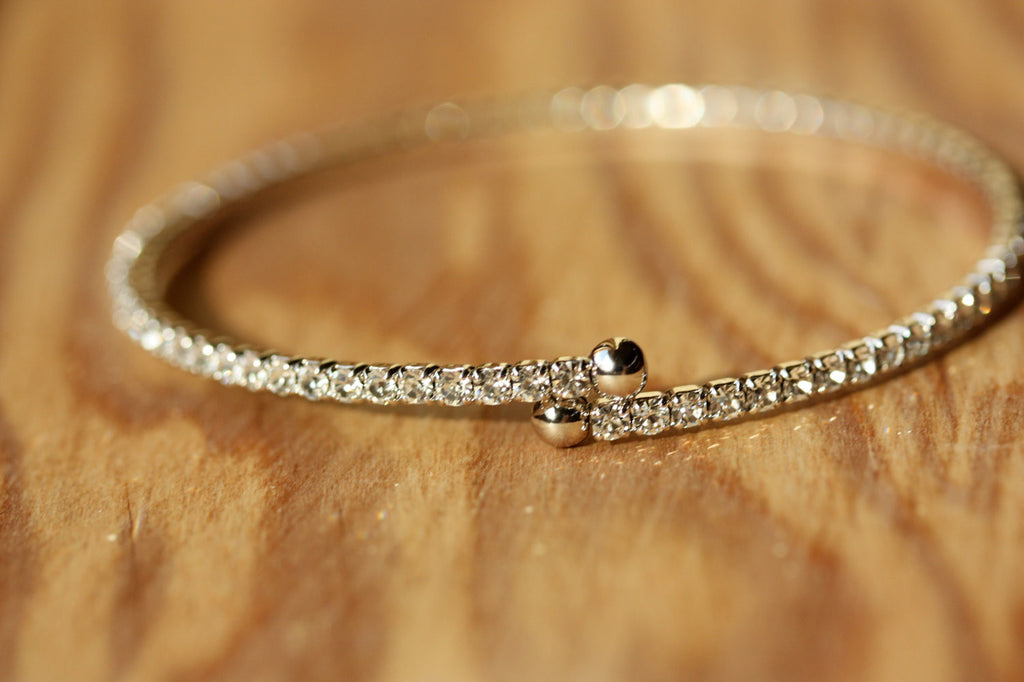 Delicate silver crystal adjustable bracelet from Diament Jewelry, a gift shop in Washington, DC.