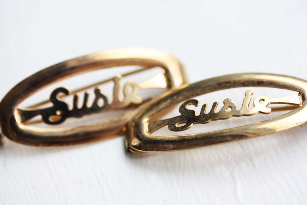 Vintage Susie gold hair clips from Diament Jewelry, a gift shop in Washington, DC.