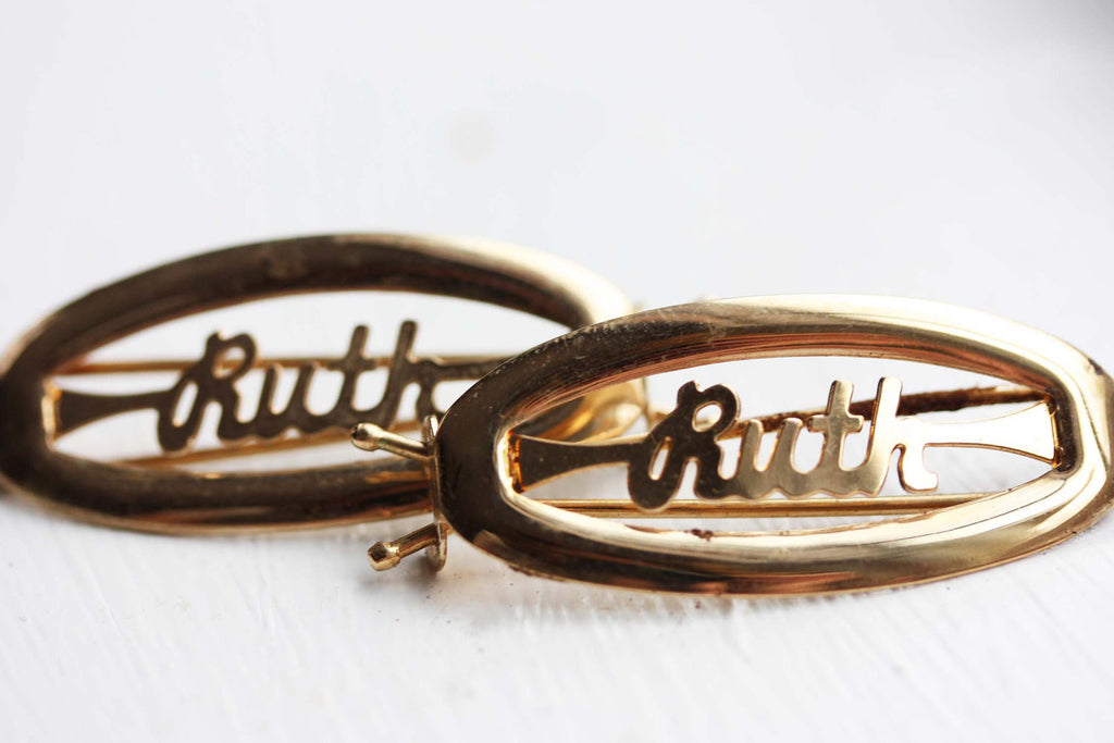 Vintage Ruth gold hair clips from Diament Jewelry, a gift shop in Washington, DC.