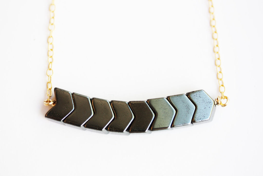 Chevron Hematite Necklace from Diament Jewelry, a gift shop in Washington, DC.