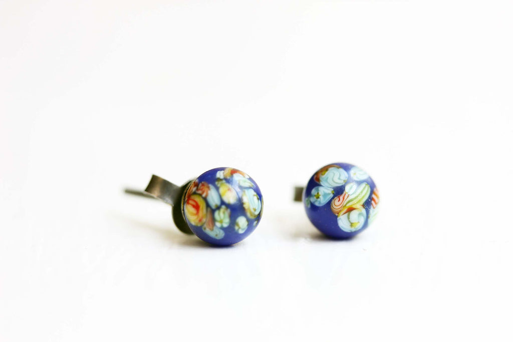 Vintage Japanese confetti navy studs from Diament Jewelry, a gift shop in Washington, DC.