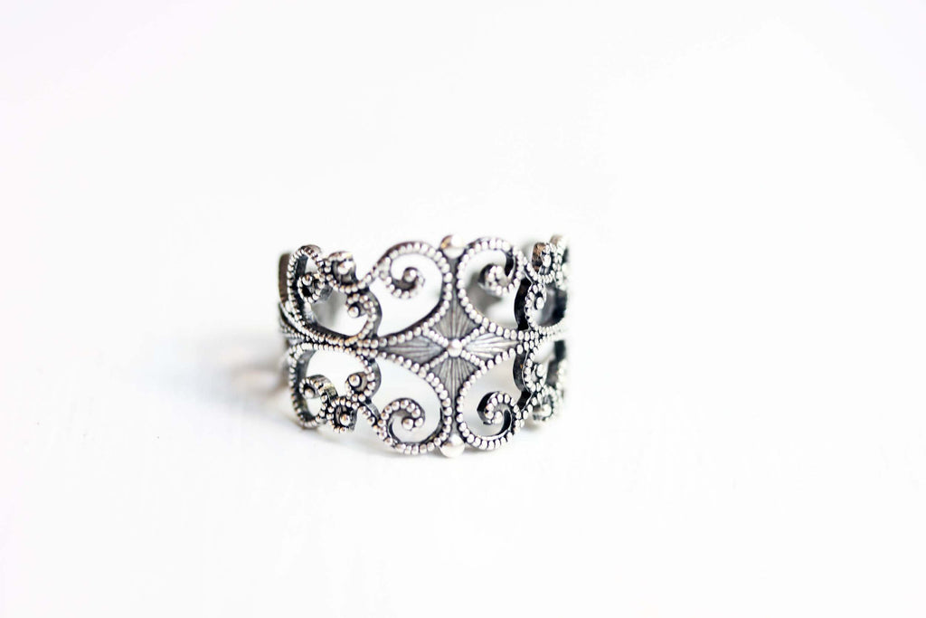 Silver filigree adjustable ring fromDiament Jewelry, a gift shop in Washington, DC.