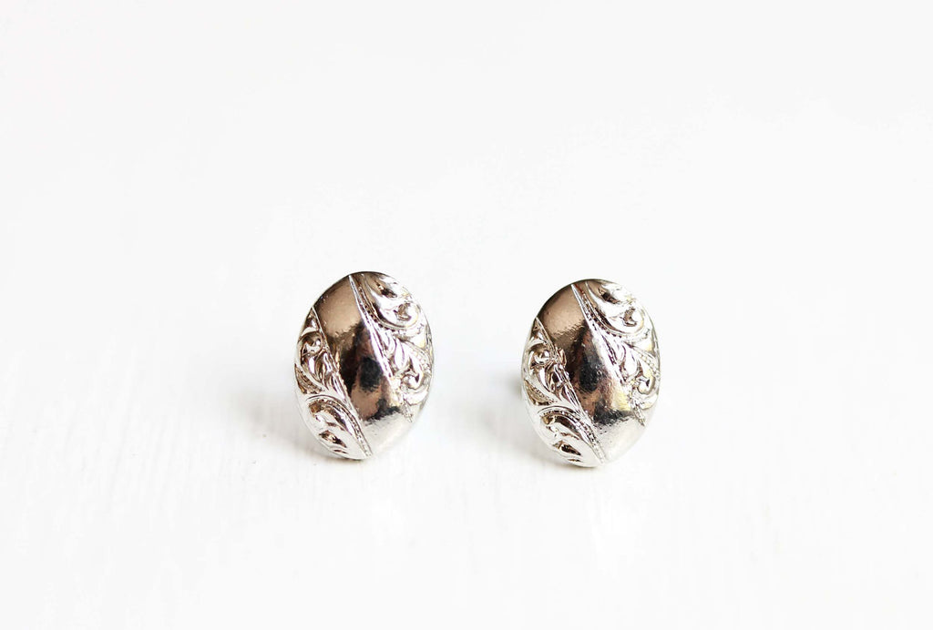 Fancy silver oval studs from Diament Jewelry, a gift shop in Washington, DC.