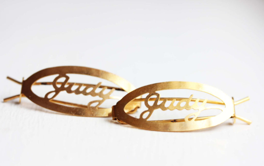 Vintage Judy gold hair clips from Diament Jewelry, a gift shop in Washington, DC.