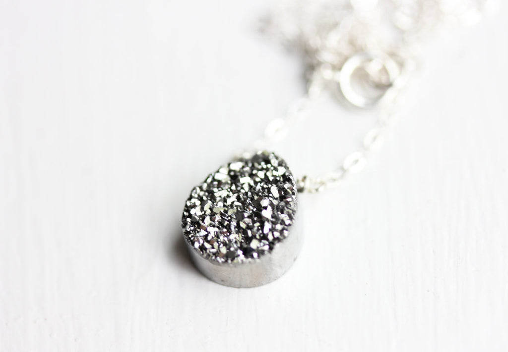 Silver Drusy Quartz Necklace from Diament Jewelry, a gift shop in Washington, DC.