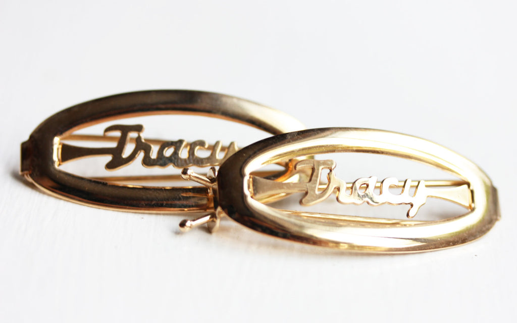 Vintage Tracy gold hair clips from Diament Jewelry, a gift shop in Washington, DC.