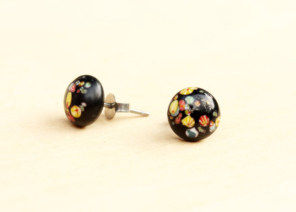 Vintage Japanese black confetti studs from Diament Jewelry, a gift shop in Washington, DC.