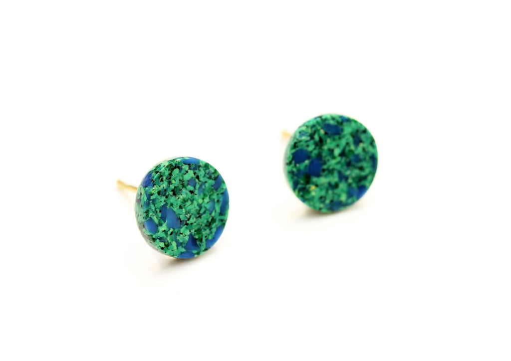 Green and blue speckle dot studs from Diament Jewelry, a gift shop in Washington, DC.