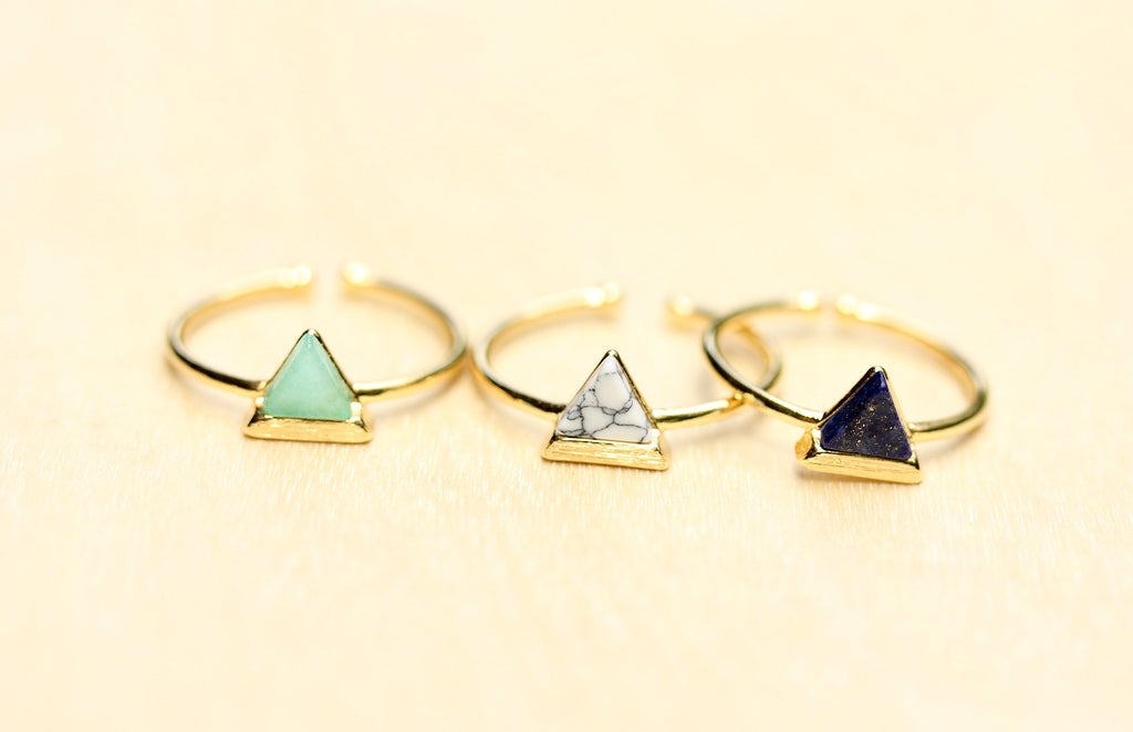 Dainty real gem stone gold split triangle ring from Diament Jewelry, a gift shop in Washington, DC.