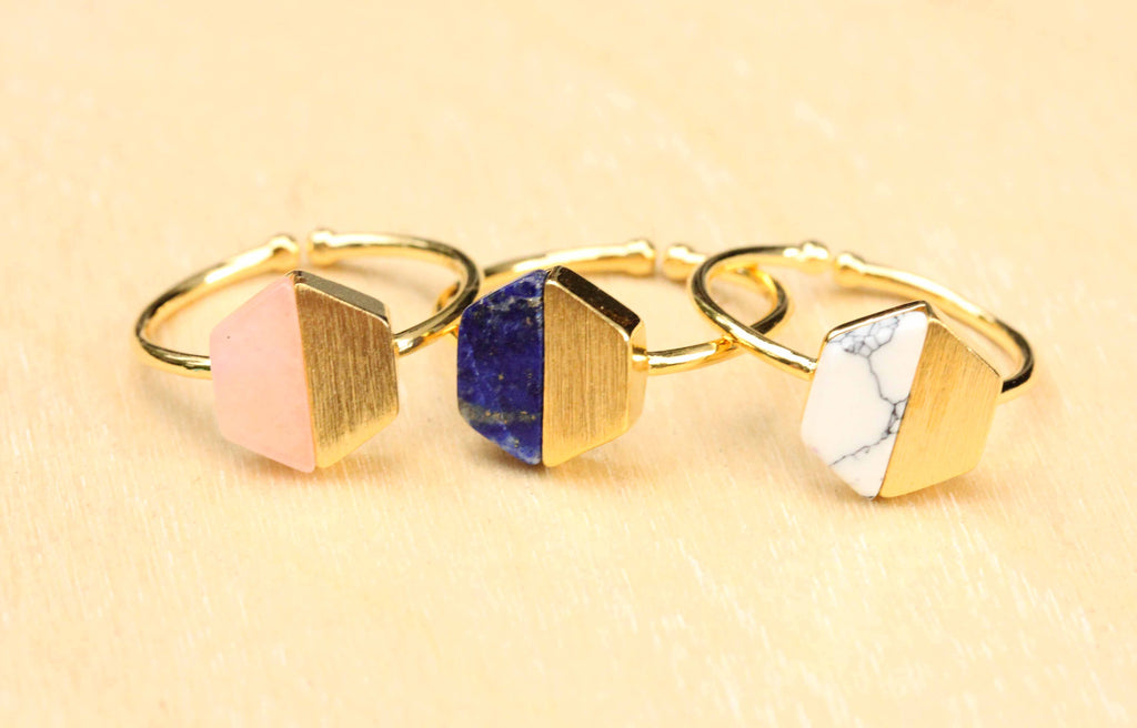 Gemstone Split Hexagon Gold Rings from Diament Jewelry, a gift shop in Washington, DC.