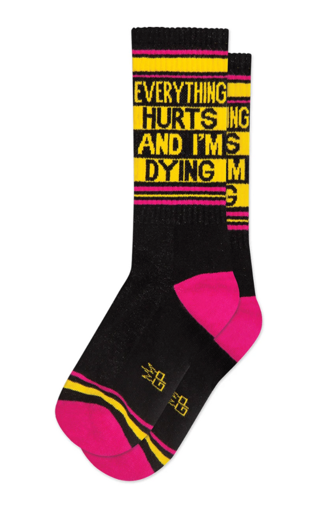 Gumball Poodle Everything Hurts and I'm Dying Socks from Diament Jewelry, a gift shop in Washington, DC.