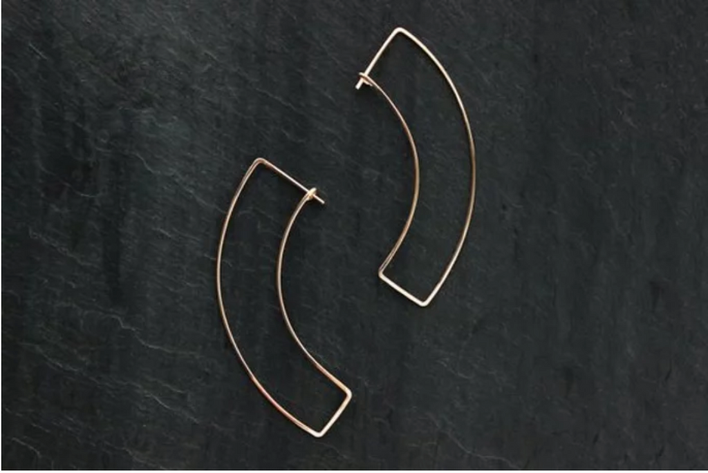 L Greenwalt Jewelry gold fill curve earrings from Diament Jewelry, a gift shop in Washington, DC.