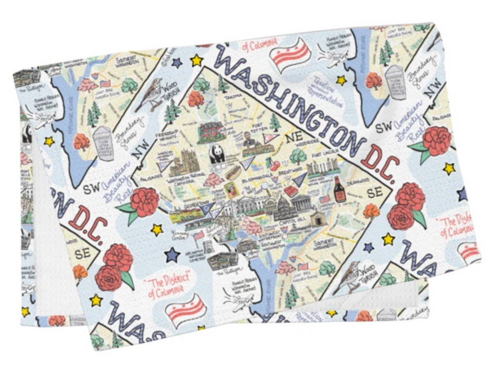 Fish Kiss Washington DC Map Tea Towel from Diament Jewelry, a gift shop in Washington, DC.