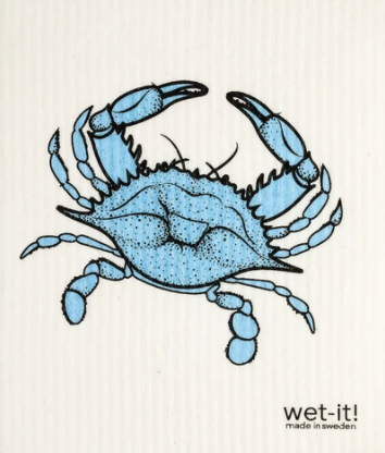 Wet It Blue Crab Swedish Dish Cloth from Diament Jewelry, a gift shop in Washington, DC.