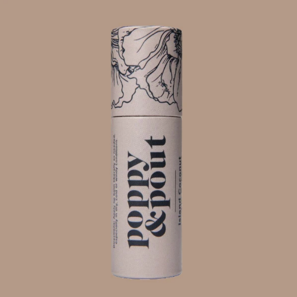 Poppy and Pout Island Coconut Lip Balm from Diament Jewelry, a gift shop in Washington, DC.