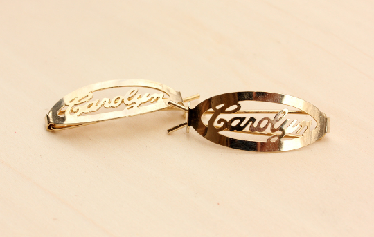 Vintage Carolyn gold hair clips from Diament Jewelry, a gift shop in Washington, DC.