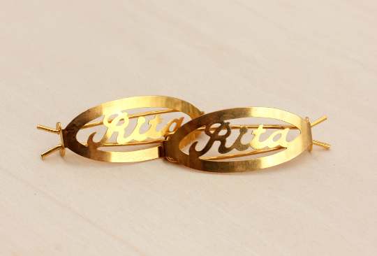 Vintage Rita gold hair clips from Diament Jewelry, a gift shop in Washington, DC.