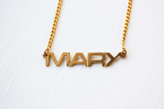Vintage Mary gold name necklace from Diament Jewelry, a gift shop in Washington, DC.