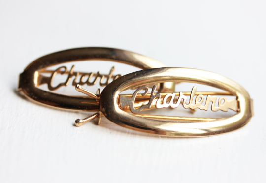 Vintage Charlene gold hair clips from Diament Jewelry, a gift shop in Washington, DC.