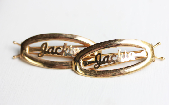 Vintage Jackie gold hair clips from Diament Jewelry, a gift shop in Washington, DC.