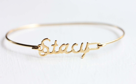 Vintage Stacy gold name bracelet from Diament Jewelry, a gift shop in Washington, DC.