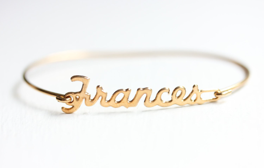 Vintage Frances gold name bracelet from Diament Jewelry, a gift shop in Washington, DC.