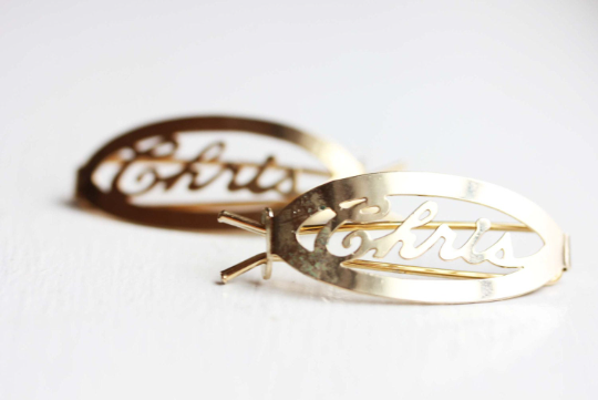 Vintage Chris gold hair clips from Diament Jewelry, a gift shop in Washington, DC.