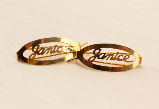 Vintage Janice gold hair clips from Diament Jewelry, a gift shop in Washington, DC.