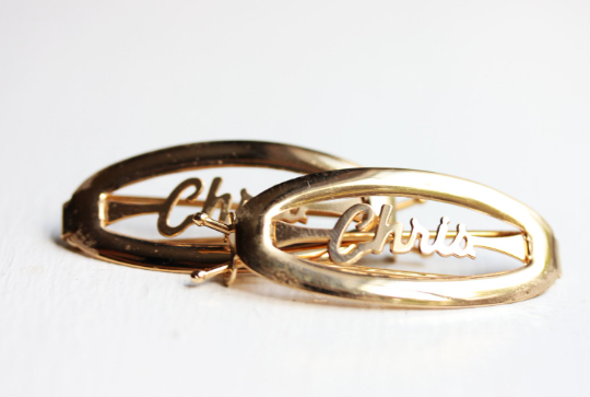 Vintage Chris gold hair clips from Diament Jewelry, a gift shop in Washington, DC.