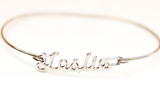 Vintage Leslie silver name bracelet from Diament Jewelry, a gift shop in Washington, DC.