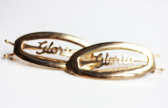 Vintage Gloria gold hair clips from Diament Jewelry, a gift shop in Washington, DC.