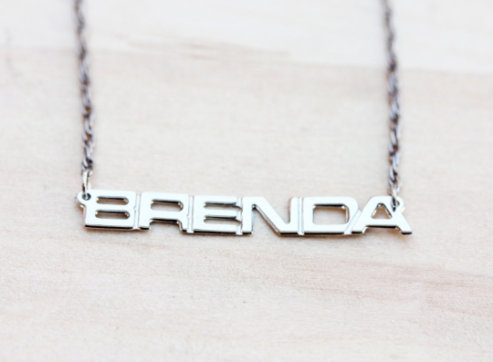 Vintage Brenda silver name necklace from Diament Jewelry, a gift shop in Washington, DC.