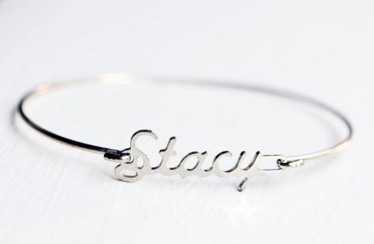 Vintage Stacy silver name bracelet from Diament Jewelry, a gift shop in Washington, DC.