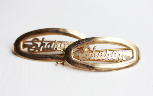 Vintage Sharon gold hair clips from Diament Jewelry, a gift shop in Washington, DC.