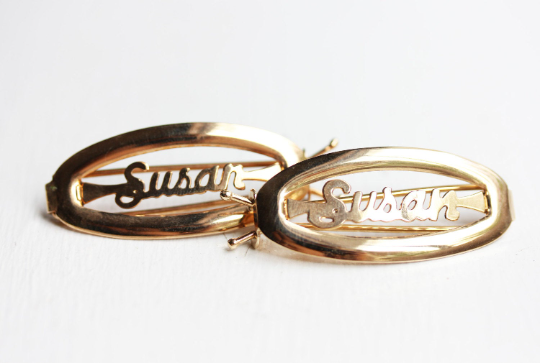 Vintage Susan gold hair clips from Diament Jewelry, a gift shop in Washington, DC.