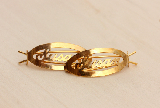 Vintage Susan gold hair clips from Diament Jewelry, a gift shop in Washington, DC.