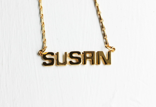 Vintage Susan gold name necklace from Diament Jewelry, a gift shop in Washington, DC.