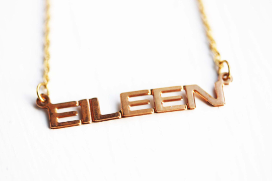 Vintage Eileen gold name necklace from Diament Jewelry, a gift shop in Washington, DC.