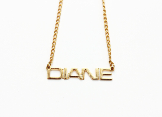 Vintage Diane gold name necklace from Diament Jewelry, a gift shop in Washington, DC.