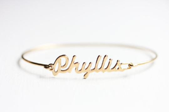 Vintage Phyllis gold name bracelet from Diament Jewelry, a gift shop in Washington, DC.