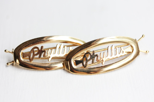Vintage Phyllis gold hair clips from Diament Jewelry, a gift shop in Washington, DC.