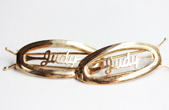 Vintage Judy gold hair clips from Diament Jewelry, a gift shop in Washington, DC.