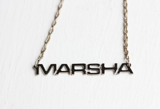 Vintage Marsha silver name necklace from Diament Jewelry, a gift shop in Washington, DC.