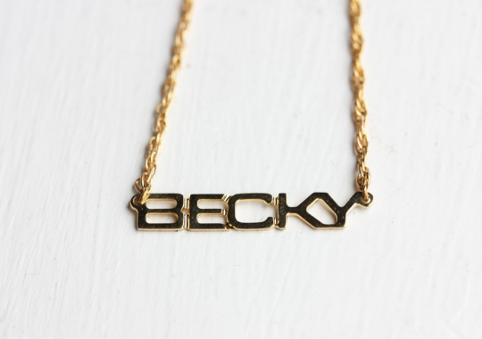 Vintage Becky gold name necklace from Diament Jewelry, a gift shop in Washington, DC.