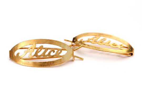 Vintage Alice gold hair clips from Diament Jewelry, a gift shop in Washington, DC.