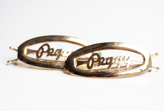 Vintage Peggy gold hair clips from Diament Jewelry, a gift shop in Washington, DC.
